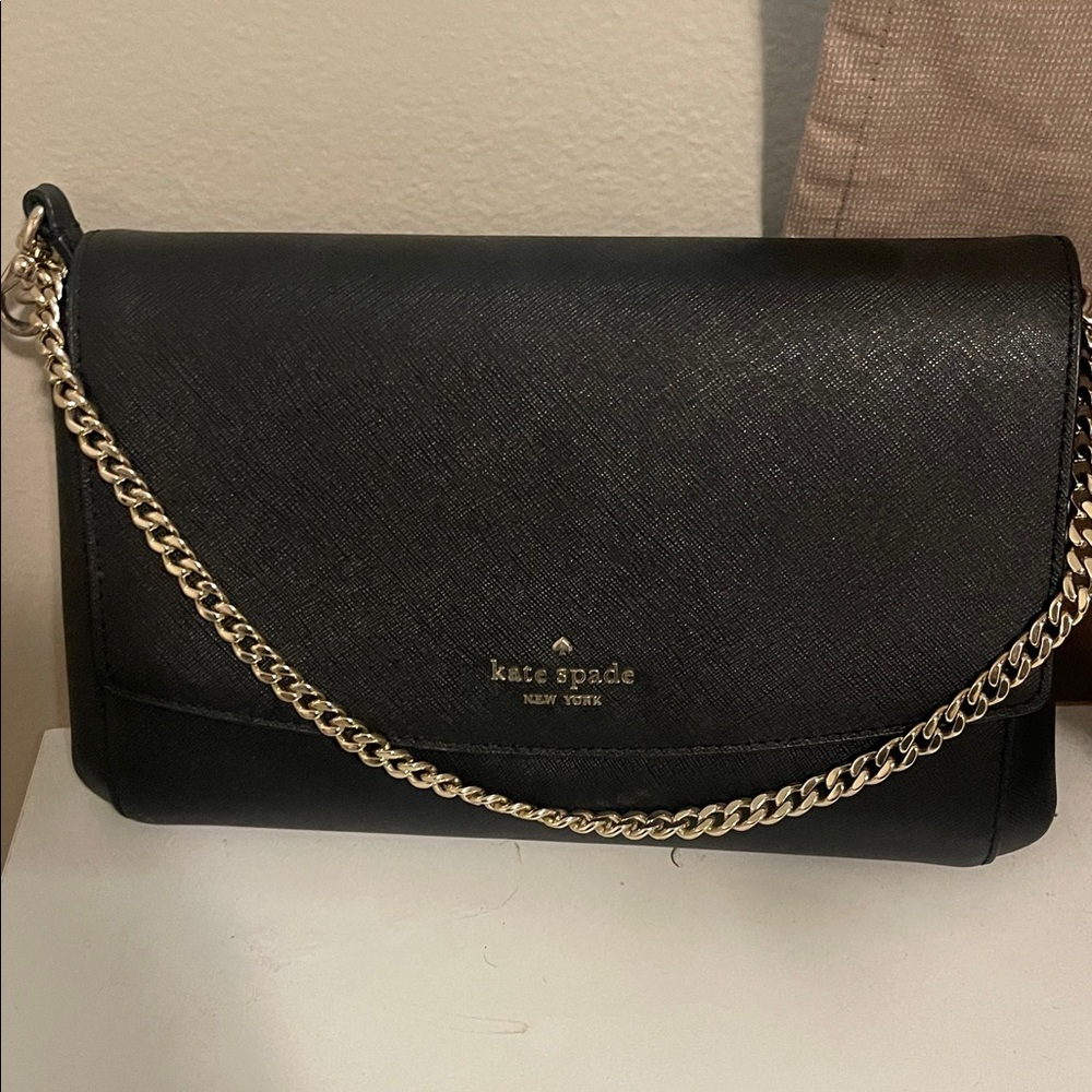 Kate Spade Black Clutch with Gold Chain